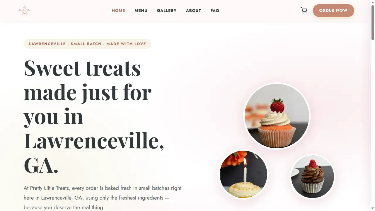 Pretty Little Treats Website Snapshot